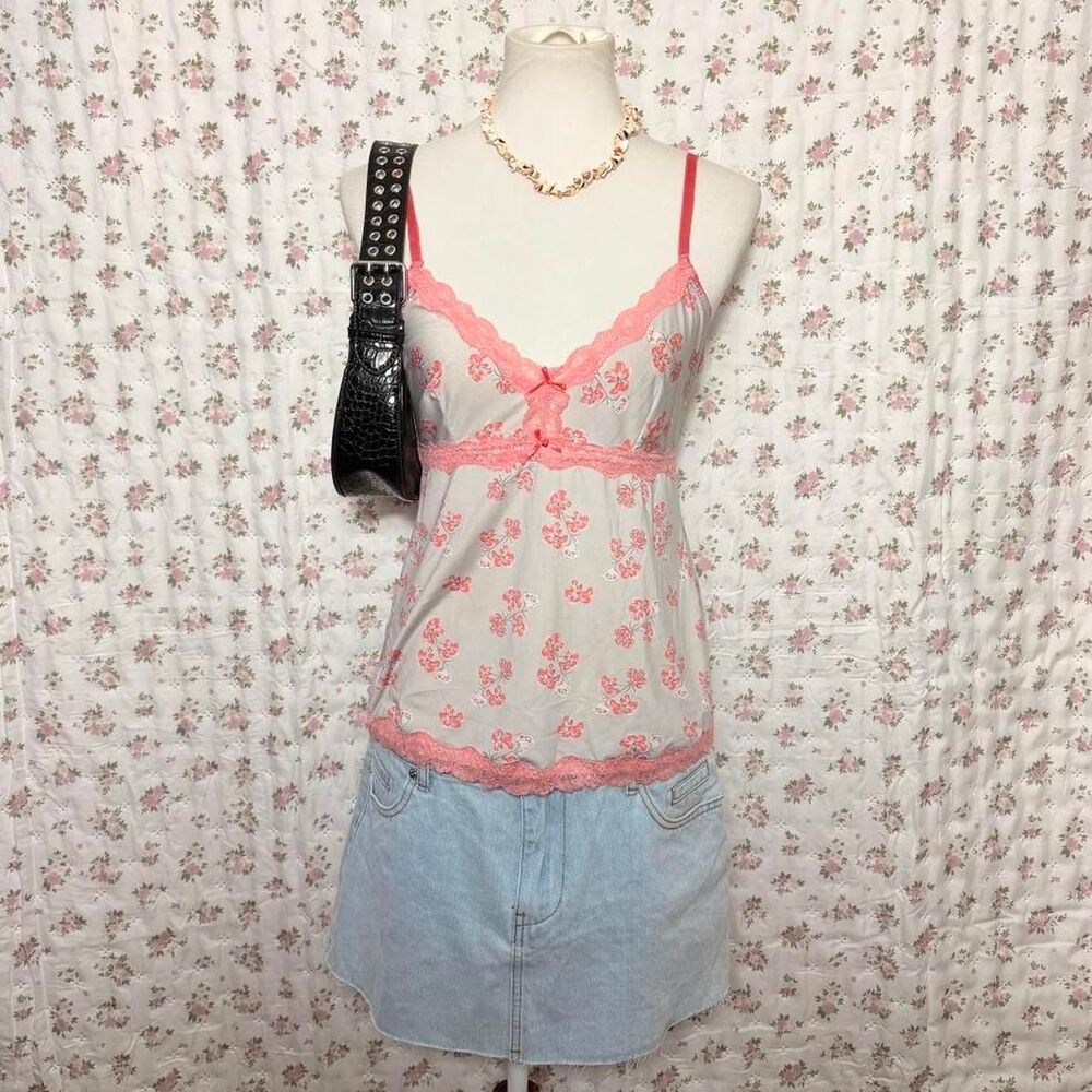 Lace Floral Cami Top Adjustable Straps Stretchy Sleep Top